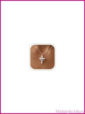 Sterling Silver Plated Cross Necklace Created Diamond Pendant